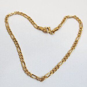 True VTG 14K Gold "* 753 AR" Figaro Style Bracelet Made in Italy Mint Condition